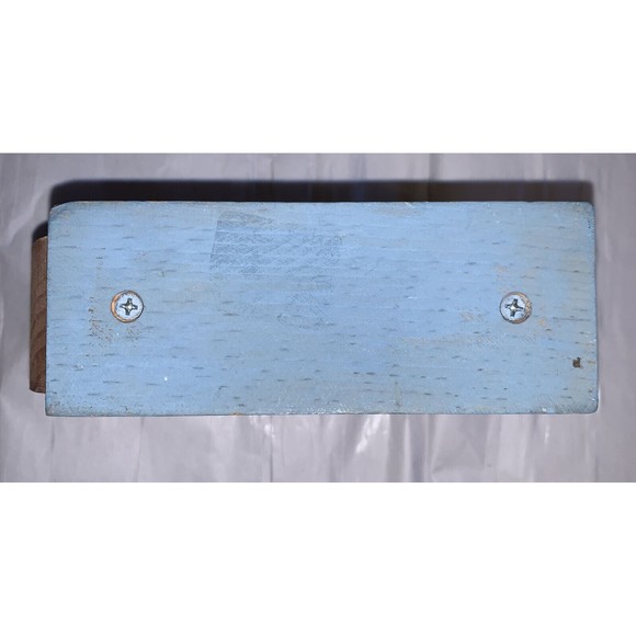 Vintage Folk Art Cat Carved Wood Bank Hand Painted Blue Flowers Tan Brown 6” - Picture 8 of 12